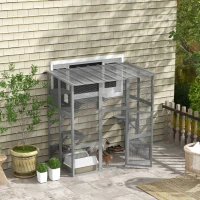 PawHut Catio Outdoor Cat Enclosure, Window Box Wooden Cat House with Bridge Platforms, Gray(m-12)