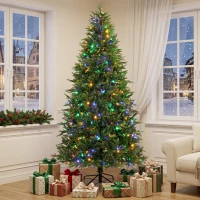 HOMCOM 6ft Prelit Christmas Tree with Dual-Color LEDs, All Realistic Tips, Hinged Xmas Nordmann Fir with 11 Modes, Remote(m-9)
