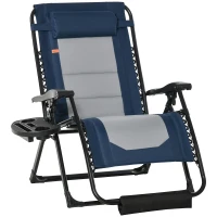 Outsunny Foldable Outdoor Lounge Chair with Footrest, Oversized Padded Zero Gravity Lounge Chair with Headrest, Side Tray, Cup Holders, Armrests for Camping, Lawn, Garden, Blue(m-11)