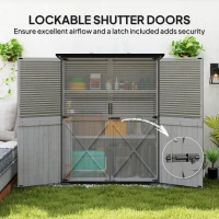 Outsunny Outdoor Storage Cabinet, Wood Garden Shed with Steel Frame, Asphalt Roof, 2 Shelves and Lockable Doors, Grey(m-7)