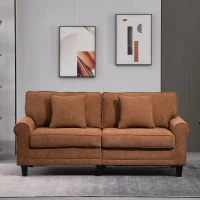 HOMCOM Modern 3 Seater Sofa, Corduroy Fabric 3 Seater Couch with Pine Wood Legs and Rolled Armrests for Living Room, Brown(m-1)