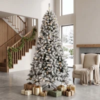 HOMCOM 6ft Flocked Prelit Christmas Tree, Northern Pine, Artificial Xmas Tree with Curved Tips, LEDs(m-8)