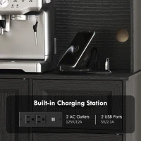 HOMCOM 71" Pantry Cabinet with Charging Station, Kitchen Storage Cabinet with Microwave Stand, Adjustable Shelves, Black(m-7)