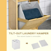 kleankin Bamboo Laundry Hamper Cabinet, Bathroom Storage Organizer with Tilt Out Laundry Basket for Dirty Clothes, Natural(m-5)