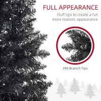 HOMCOM 6ft Pencil Christmas Tree, Slim Artificial Christmas Tree with Realistic Branches and Warm White LED Lights, Black(m-6)