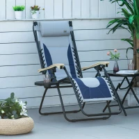 Outsunny Padded Zero Gravity Lounge Chair, Anti-Gravity Recliner Lounger Lawn Chair w/ Headrest, Side Tray, Outdoor Oxford Fabric, Supports 264 LBS, Blue(m-10)