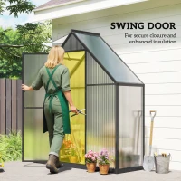 Outsunny 5.5 x 2 ft Polycarbonate Greenhouse, Quick Setup Walk in Greenhouse w/ Push Door Adjustable Roof Vent Rain Gutter, Black(m-6)