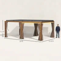 Outsunny 12' x 19' Aluminum Pergola with Adjustable Louvered, Outdoor Pergola with Curtains and Netting, Natural(m-3)
