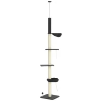 PawHut Floor To Ceiling Cat Tree, 5-Tier Cat Climbing Tower, 95''-106'' Height Adjustable with Carpeted Platforms, Cozy Bed(m-1)