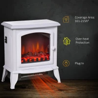 HOMCOM Electric Fireplace Heater, Freestanding Fireplace Stove with Realistic Flame Effect, Overheat Safety Protection, 750W/1500W, White(m-6)