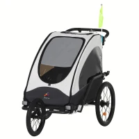 Aosom Bike Trailer for Kids 3 In1 Foldable Child Jogger Stroller Baby Stroller Transport Carrier with Shock Absorber System Rubber Tires Adjustable Handlebar Kid Bicycle Trailer White and Grey(m-1)