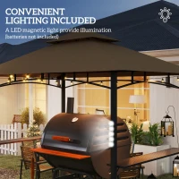 Outsunny 8' x 5' Outdoor Grill Gazebo, Barbecue Gazebo Shelter with LED Light, 2 Side Shelves, Hooks, Bottle Opener, Dark Brown(m-6)