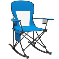 Outsunny Outdoor Rocking Chair Folding Camping Chair Portable Rocker with Armrests, Side Cup Holders, & Carry Bag, Blue(m-1)
