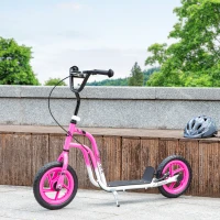 Qaba Kids Scooter, Lightweight Scooter with Adjustable Handlebar, Rear Brake, Kickstand, 12" EVA Wheels, for 5-12 Y, Pink(m-8)