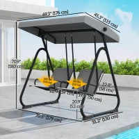 Outsunny Patio Swing Chair w/Adjustable Canopy Outdoor Porch Swing w/Dual Independent Seats 2-Seat Grey(m-3)