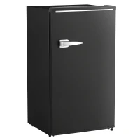 HOMCOM Retro Mini Fridge, 3.1 Cu. Ft Single Door Compact Refrigerator with Adjustable Thermostat, 2 Glass Shelves, Black(m-9)