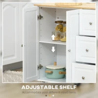 HOMCOM Kitchen Island with Drop Leaf, Rolling Kitchen Cart on Wheels with 3 Drawers, Cabinet, Natural Wood Top, Spice Rack and Towel Rack, White(m-7)