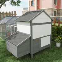 PawHut 97" Chicken Coop Poultry Cage with Double Run, Nesting Box, Gray(m-8)