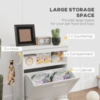 PawHut Pet Feeder Station Storage Cabinet, Dog Food Storage Container with Dog Raised Bowls, Watering Supplies, White(m-5)