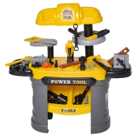 Qaba Play Toy Workbench for Kids 64 Pieces Tools Plus Case Storage Shelf  Construction Tool Accessories Playset Construction Pretend Play Toy Kit Yellow Grey(m-8)