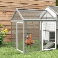 PawHut 97" Chicken Coop Poultry Cage with Double Run, Nesting Box, Gray(m-9)