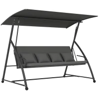 Outsunny Patio Swing Chair, 3 Person Convertible Hammock, Outdoor Swing Lounge Bed, Cushioned with Tilt Canopy, Dark Grey(m-9)