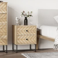 HOMCOM Modern Nightsta, Bedside Table with Drawers, Side End Table with Metal Legs for Bedroom, Zig Zag Design, Natural(m-7)