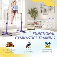 Soozier Professional Gymnastics Bar for Kids, Toddler Home Gymnastics Equipment with 13-level Adjustable Height, Purple(m-5)