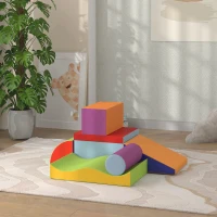 Soozier 7 Pieces Soft Play Foam Climbing Blocks, Indoor Modular Kids Play Toys for Climbing, Crawling, Sliding, Dark Colour(m-8)