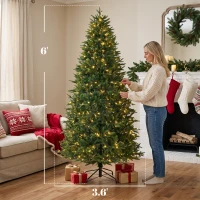 HOMCOM 6ft Prelit Christmas Tree with Dual-Color LEDs, All Realistic Tips, Hinged Xmas Nordmann Fir with 11 Modes, Remote(m-3)