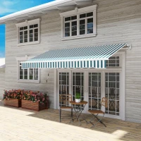 Outsunny 12' x 10' Retractable Awning Patio Awnings Sun Shade Shelter with Manual Crank Handle, Green and White(m-10)