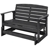 Outsunny Patio Glider Bench w/ HDPE Slatted Double Rocking Chair, Distressed Black(m-1)