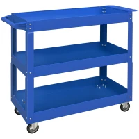 DURHAND 3 Tier Rolling Tool Cart with Wheels, 330 LBS Capacity Heavy Duty Utility Cart, Mobile Service Cart for Garage, Blue(m-9)