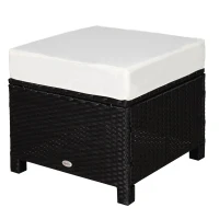 Outsunny 20" Patio Wicker Ottoman, Multipurpose Outdoor PE Rattan Footrest, Additional Seating, Side Table with Soft Cushion, Black, Cream White(m-11)