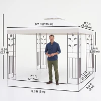 Outsunny 9.7' x 9.7' Outdoor Garden Metal Gazebo Patio Canopy Marquee Patio Party Tent Canopy Shelter Vented Roof Decorative Frame, Cream(m-3)