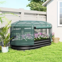 Outsunny 6' x 3' Galvanized Raised Garden Bed with Crop Cage Net Cover and Watering System, Outdoor Planter Box, Dark Grey(m-8)