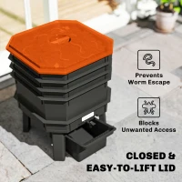 Outsunny 4-Tray Worm Composter Bin, 7.4 Gal Outdoor & Indoor Worm Composter for Recycling Food Waste, Orange(m-5)
