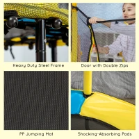 Qaba 4.6FT Trampoline for Kids with Enclosure Net for Ages 3-6, Indoor Outdoor Use, Yellow(m-5)