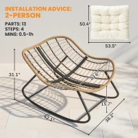 Outsunny Indoor Outdoor Papasan Rocking Chair, Oversized Rocking Egg Chair with Cushion for Garden, Patio, Beige(m-3)