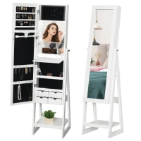 HOMCOM Jewellery Cabinet with Full-Length Mirror, Standing Jewelry Armoire with LED Light, White(m-9)