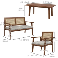 Outsunny 4 Pcs Patio Furniture Set Wicker Furniture Set w/ Seat Cushions with Loveseat Sofa, Seat Cushions for Garden, Backyard(m-3)