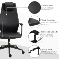 Vinsetto High-Back Executive Office Chair, Ergonomic Leather Computer Desk Chair with Adjustable Height, Removable Headrest and 360 Swivel Wheels, Deep Grey(m-15)