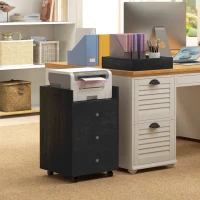 HOMCOM 3 Drawer File Cabinet on Wheels Mobile Home Office Storage Cabinet with Top Tray Under Desk Printer Stand, Walnut(m-7)