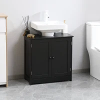 HOMCOM Under Sink Bathroom Cabinet, Pedestal Sink Storage Cabinet with 2 Doors, Shelf and U-Shape, Black(m-11)
