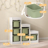 Qaba 3 Layers Toy Storage Organizer Kids Bookshelf Children Toy Storage w/ 6 Plastic Bins, Green(m-3)