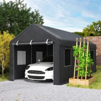 Outsunny 10' x 20' Carport, Heavy Duty Portable Garage with 6 Mesh Windows and Door, Dark Grey(m-8)