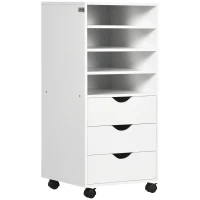 Vinsetto Vertical Filing Cabinet, Mobile File Cabinet on Wheels with 3 Drawers and 4 Open Shelves, Printer Stand with Lockable Casters for Home Office, White(m-2)