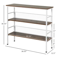 HOMCOM 3-Tier Console Table Industrial Style Storage Metal Wooden Shelf with a Robust Multi-Functional Design & Adjustable Feet, White(m-3)