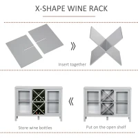 HOMCOM Sideboard Buffet Cabinet with Removable Wine Rack, Tempered Glass Door and Adjustable Shelves, Coffee Bar Cabinet for Living Room, Kitchen, Entryway, Gray(m-6)