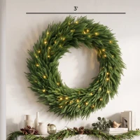 HOMCOM Christmas Decoration, 36 in Pre-Lit Norfolk Pine Artificial Christmas Wreath with 100 LED Lights, Green(m-3)